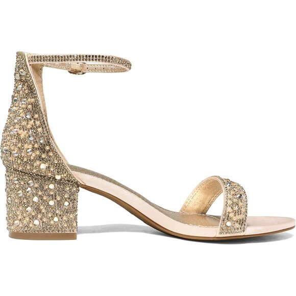 Dream Pairs Women's Gold/Rhinestone Chunky Block Heel Ankle Strap Sandals Shoes - Picture 3 of 7